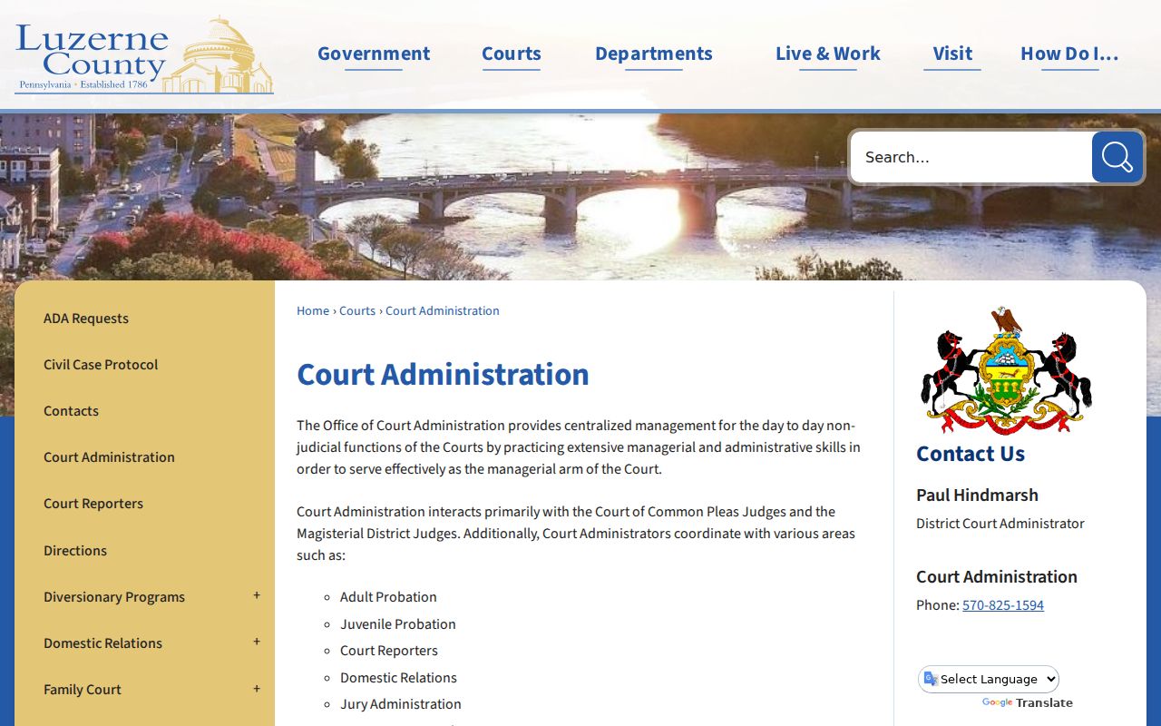 Luzerne County criminal court administration and hearing information