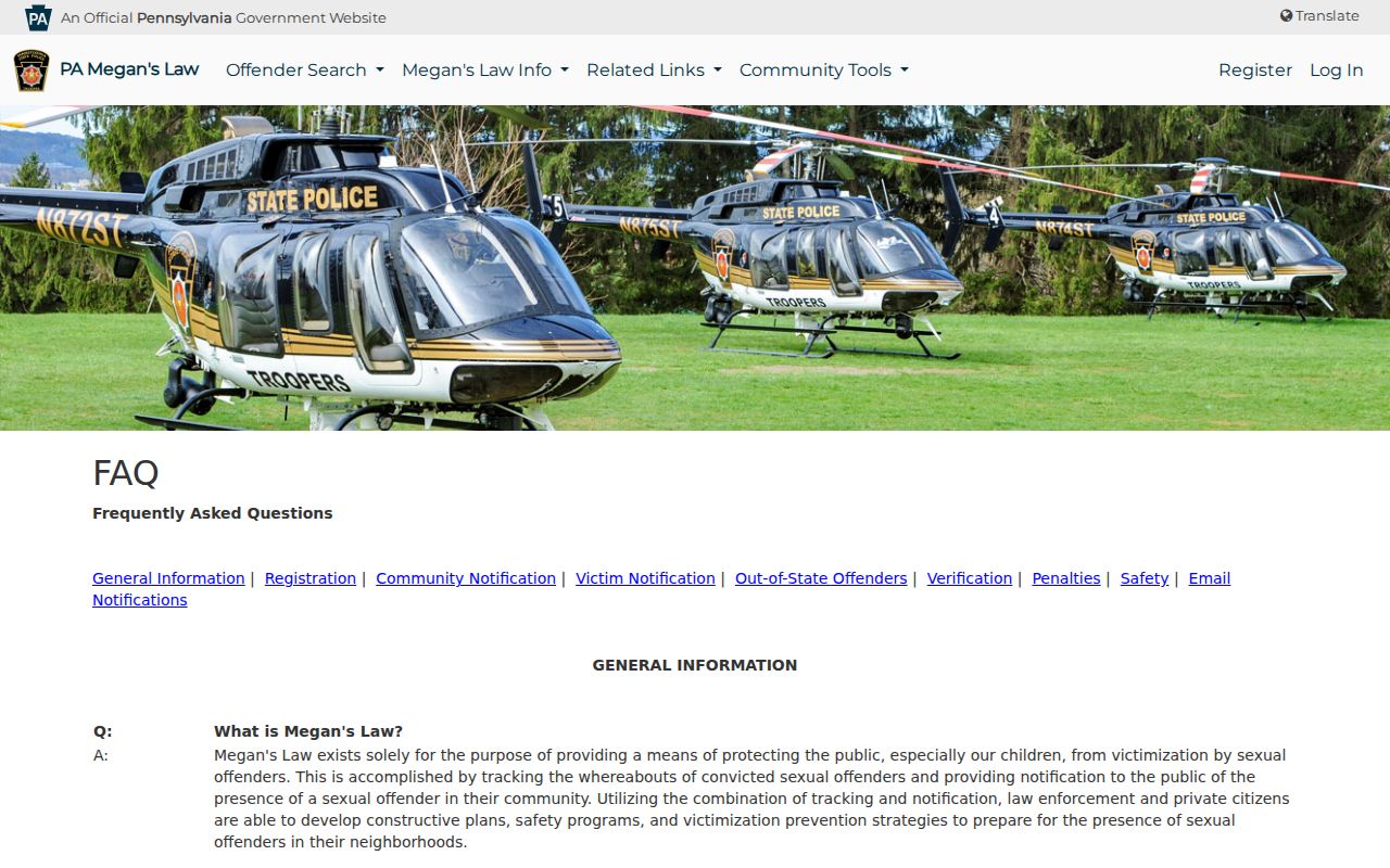 Luzerne County sex offender registry public profile field guidance