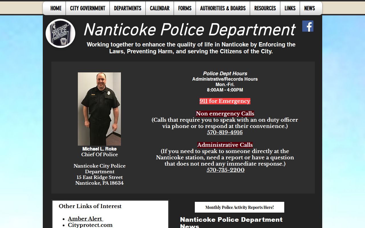 Official Nanticoke Police Department webpage with city police information